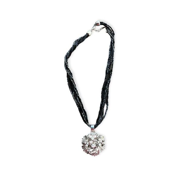 Vintage Premier Designs Holiday Seed Bead Rhinestone Holiday Snowflake Necklace - Picture 1 of 2